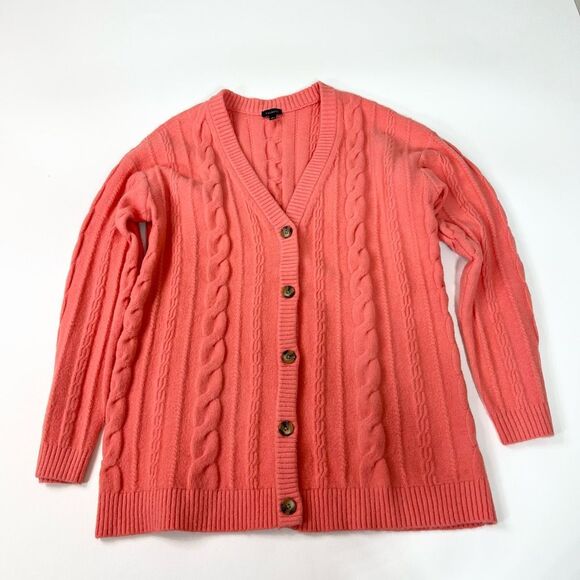 Talbots Sweater Womens Large Cardigan Cable Knit Wool Blend Buttons Coral - Picture 1 of 7